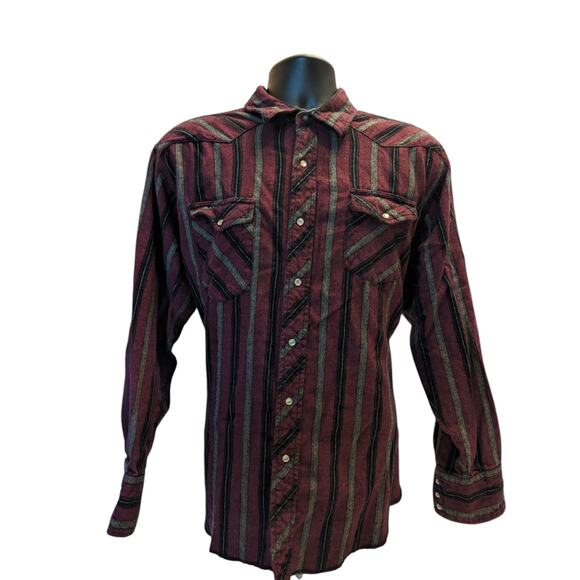Wrangler Western Pearl Snap Shirt Mens XXL Long Sleeve Burgundy Cowboy Rodeo - Picture 8 of 13
